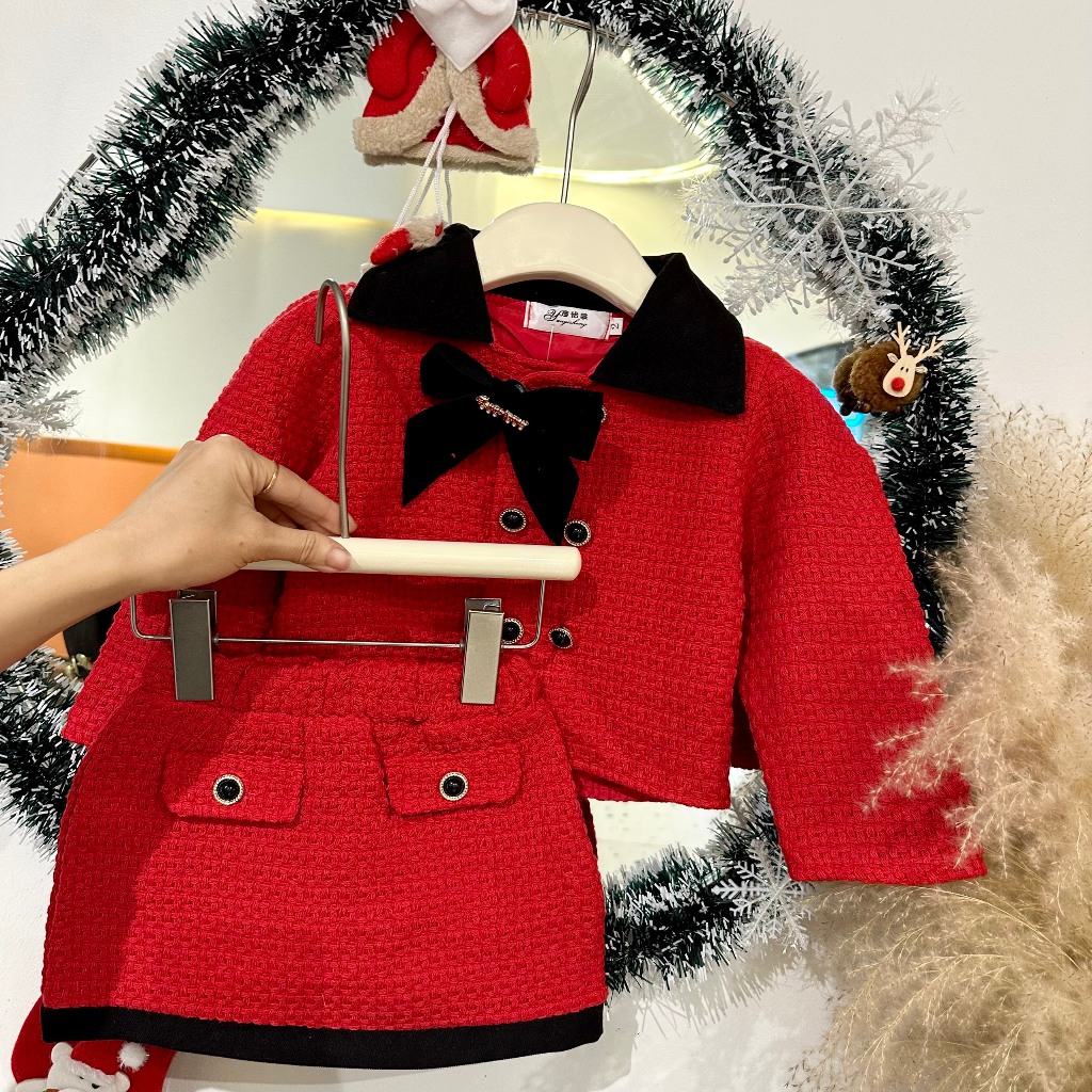 Áo khoác dạ kèm chân váy bé gái 10-30kg size đại Set dạ tweet cho bé gái diện Tết, Noel Kittenbabyshop