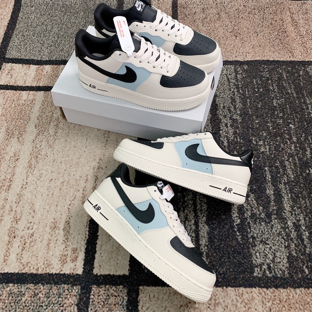 Giày_Nike Air Force 1 Cream And Black, Giày AF1 Mũi Đen Đế Air Bản Chuẩn T.rung, Đủ Size Nam Nữ Full Box + Bill