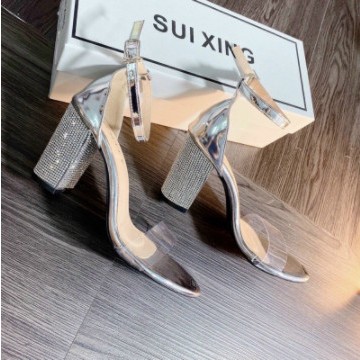 Sandal quai bản mica gót vuông đính đá 7p  Mys Rosa Factory