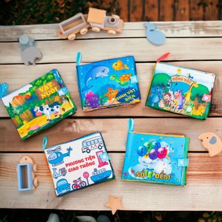 Sách vải 5 chủ đề song ngữ kích thích thị giác cho bé có thể giặt kích thước 13x16cm