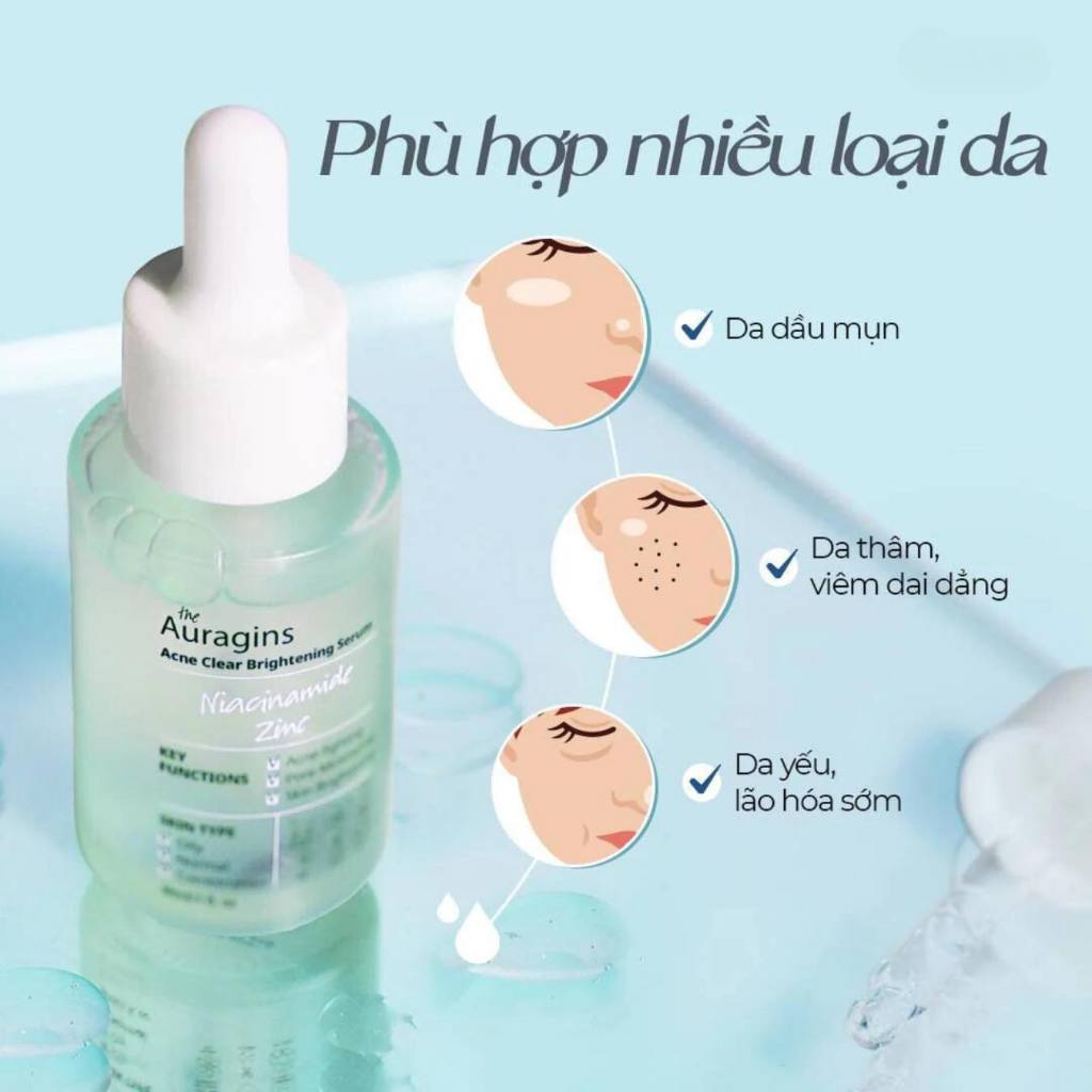 Tinh chất The Auragins 10% Niacinamide + 1% Zinc Acne Clear Brightening Serum 30ml