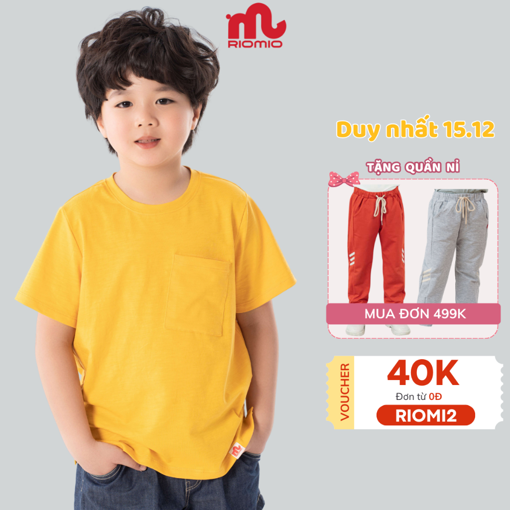 Áo thun bé trai Riomio áo phông cộc tay có túi chất liệu cotton mềm mát co dãn style Hàn size đại 13 đến 50kg RA567