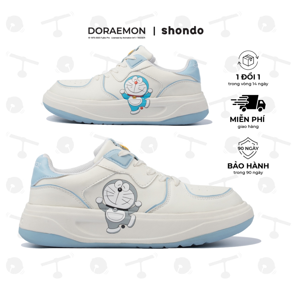 Giày Sneaker Nam Nữ SHONDO Classic 2 Doraemon Trắng Xanh, Êm Ái Thời Trang Thích Hợp Đi Học, Đi Chơi SND0330
