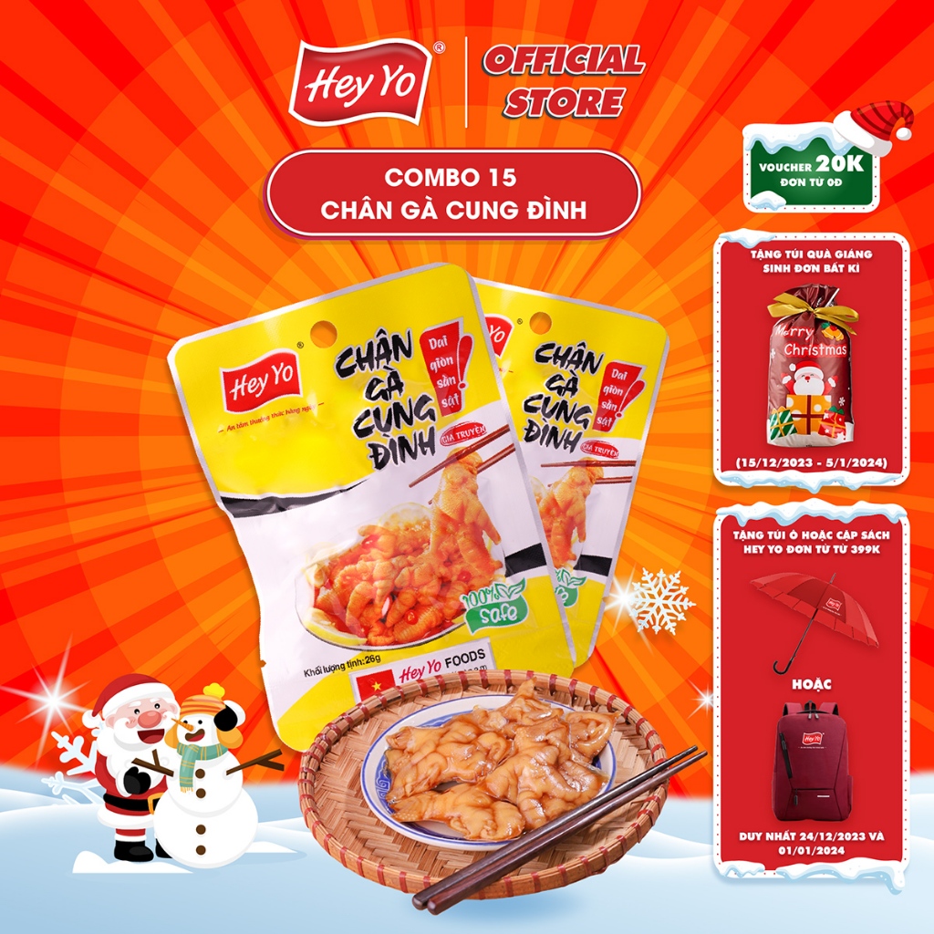 Combo 15 Chân Gà rút xương Hey Yo Cung Đình 26g hàng Việt Nam thơm ngon chất lượng