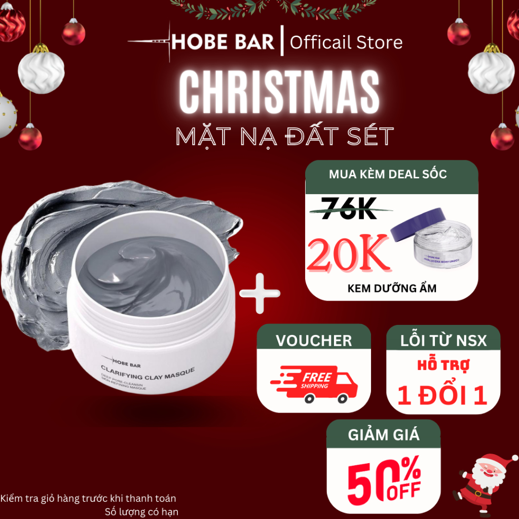 Mặt nạ đất sét HOBEBAR 55g làm sạch sâu se khít lỗ chân lông loại bỏ mụn đầu đen hiệu quả và làm khô vết nhân mụn mask