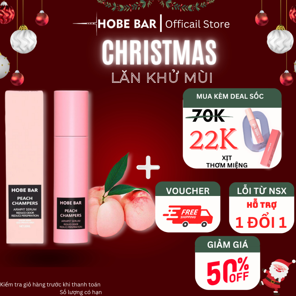 Lăn khử mùi HOBEBAR 20ml hương đào ngăn tiết mồ hôi giúp trắng sáng và giữ khô thoáng, khử mùi cho vùng da dưới cánh tay