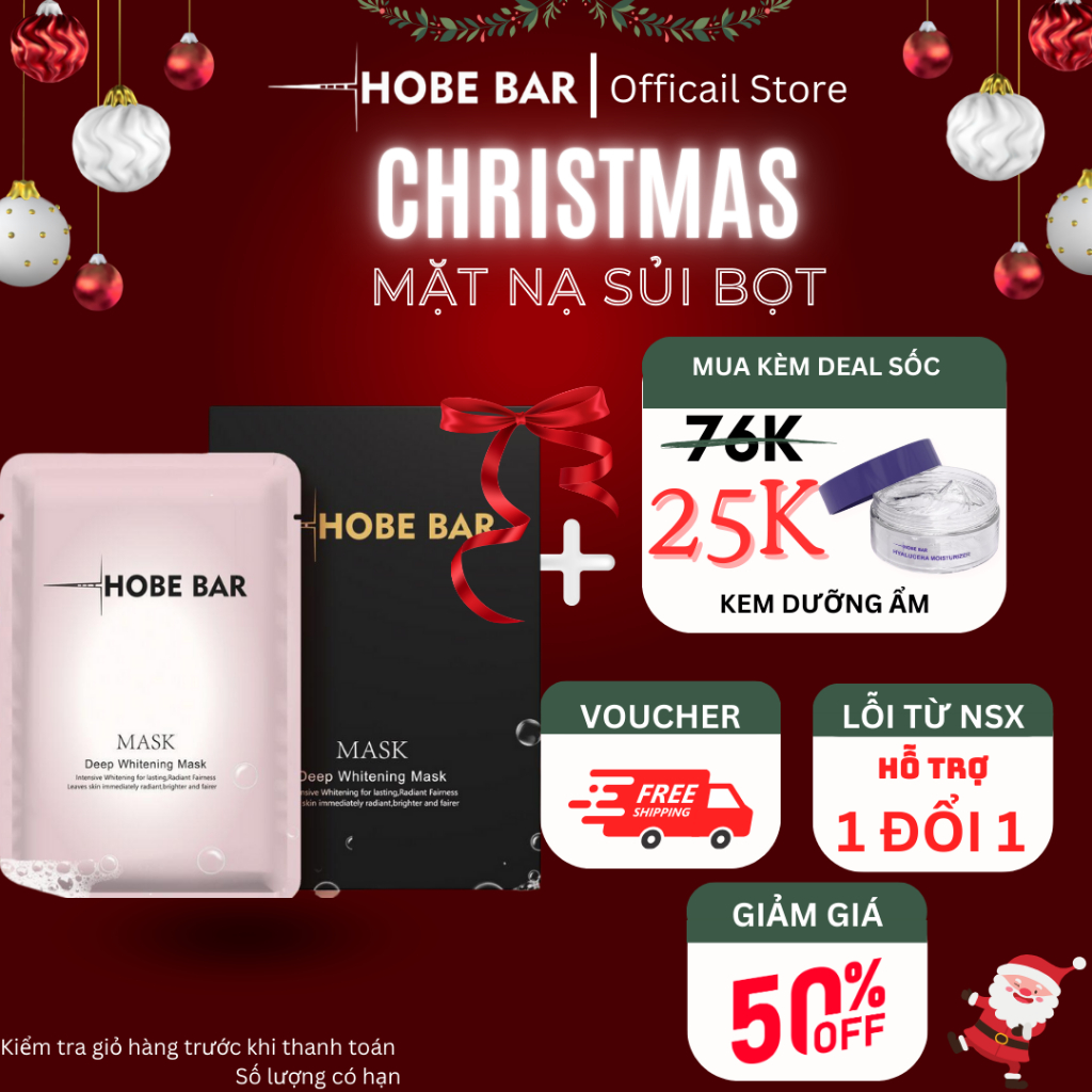 Mặt nạ dưỡng ẩm HOBEBAR dưỡng trắng mờ thâm, sủi bọt thải độc cải thiện sắc tố da và giúp bổ sung dưỡng chất làm sáng da