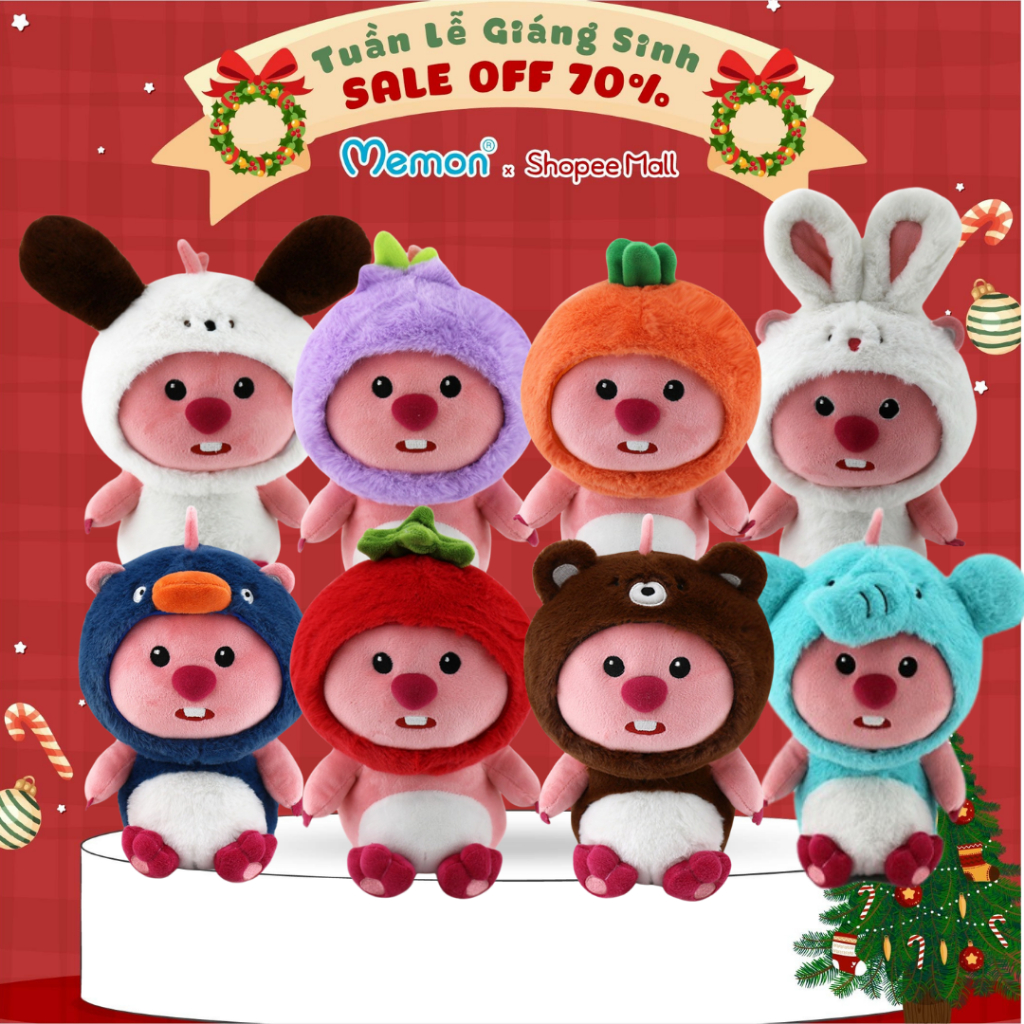Bộ 8 Gấu Bông Thú Quả Hải Ly Loopy 23cm Đáng Yêu Cao Cấp Memon