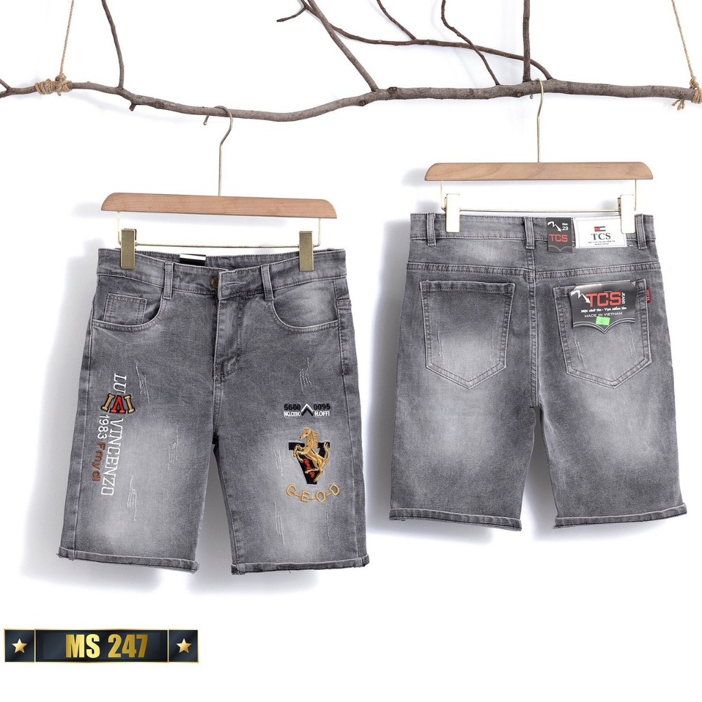 Quần short jean nam màu xanh rách chất bò - quần jean ngắn nam co giãn thời trang cao cấp Pn_shop90 ms247