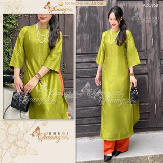  Áo dài Lê Hà Trúc gấm xanh cách tân nữ dáng suông xưa Chaang may sẵn áo dài xuông bầu dự tiệc cưới hỏi lễ tết đẹp ADC768 