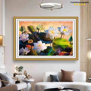 Tranh đính đá hoa sen tuyệt đẹp 80cm x 55cm