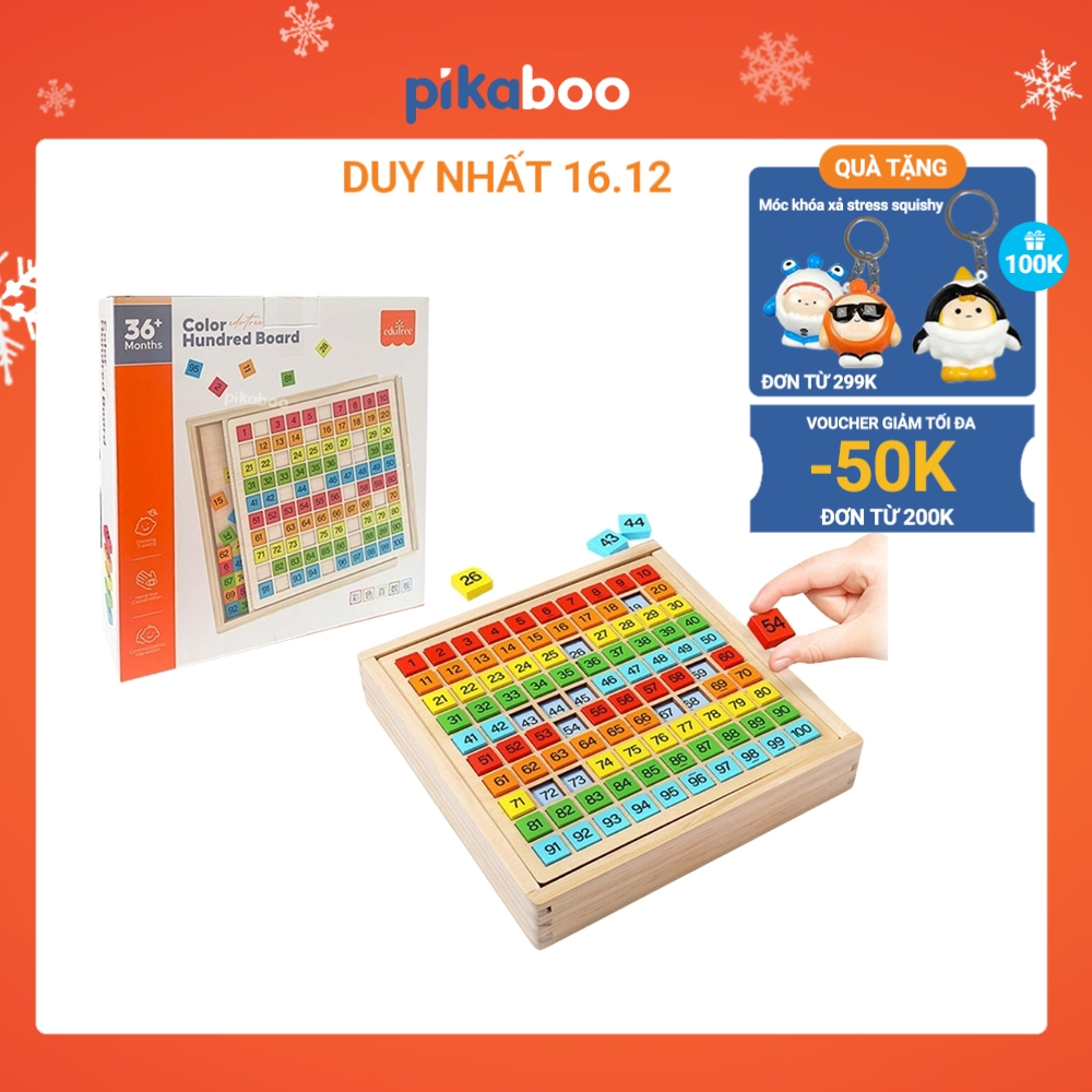 Bảng gỗ số tập đếm từ 1 đến 100 Pikaboo, giáo cụ Montessori giúp bé nhận biết sớm về toán học và rèn luyện tư duy Logic