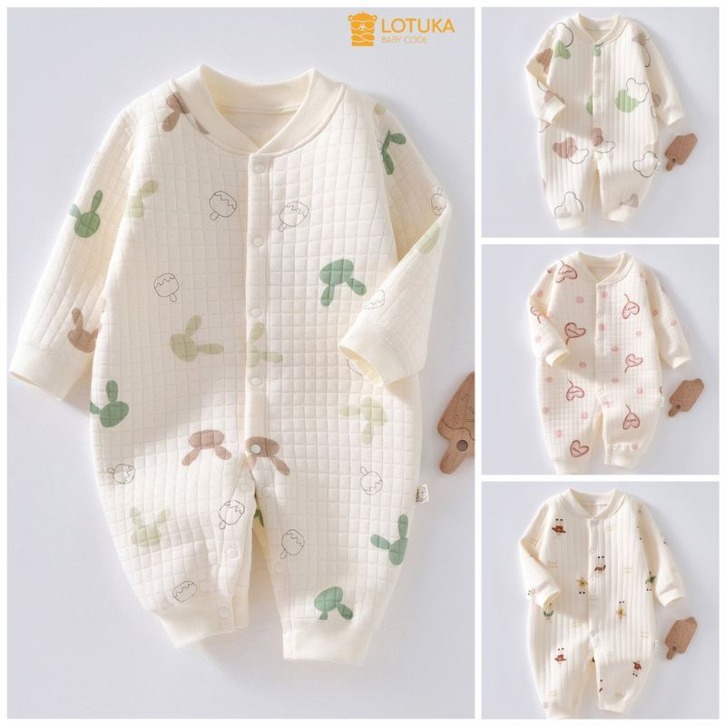 Body LOTUKA Trần Bông 3 Lớp Ấm Áp In Hình Dễ Thương Cho Bé, Bodysuit Cho Bé Trai Bé Gái, Quần Áo Trẻ Em Size 3-12kg