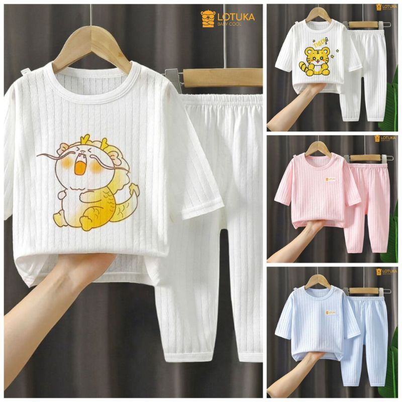 Bộ Dài Tay LOTUKA Chất Cotton Thông Hơi Cho Bé Trai Bé Gái, Đồ Bộ, Áo Thu Đông, Quần Áo Trẻ Em Size 4-18kg