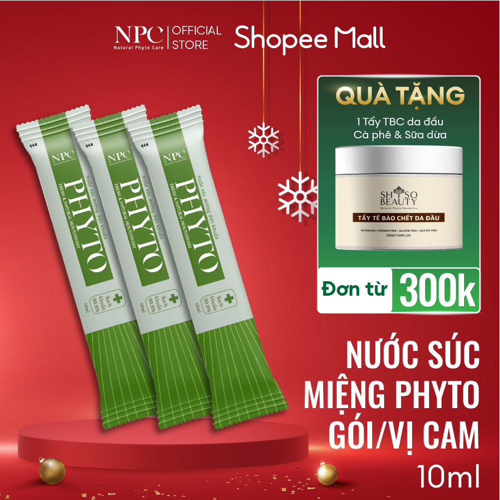 Combo 3 gói súc miệng Phyto gói 10ml làm sạch khoang miệng 99.9%, tinh dầu cam - NPC PHAR