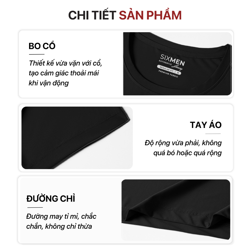 Áo thun thể thao cao cấp SIXMEN - Màu Đen - Thoáng mát, thấm hút, chống nhăn, thoải mái