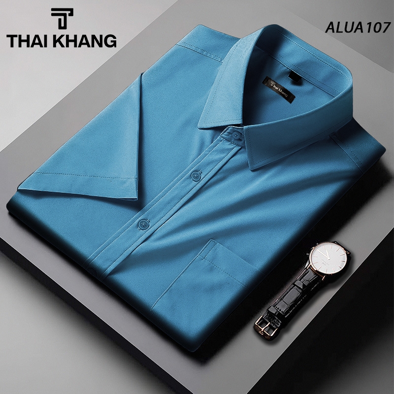 Áo sơ mi nam ngắn tay trung niên THÁI KHANG vải lụa co giãn mềm mịn form rộng classic ALUA10