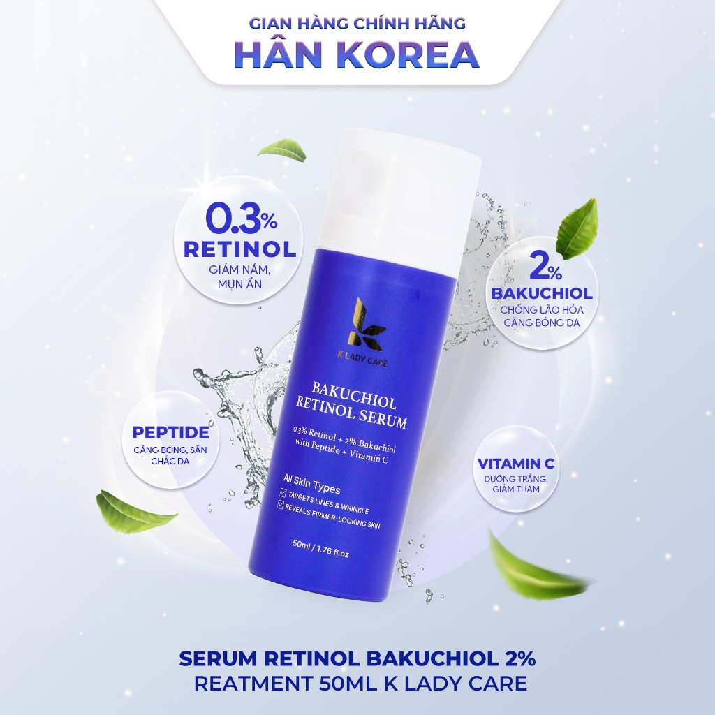 Serum Retinol bakuchiol 2% chống lão hóa, trắng da, mờ nám, tàn nhang, chống già và cải lão hoàn đồng 50ml - Hân Korea