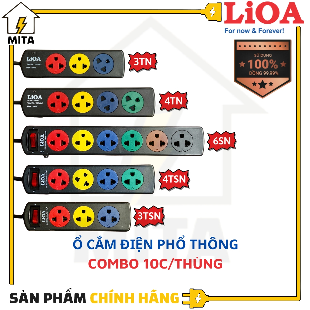 COMBO 10 CÁI Ổ cắm điện LiOA phổ thông 3 lỗ, 4 lỗ, 6 lỗ dây dài 3m/5m - MITA