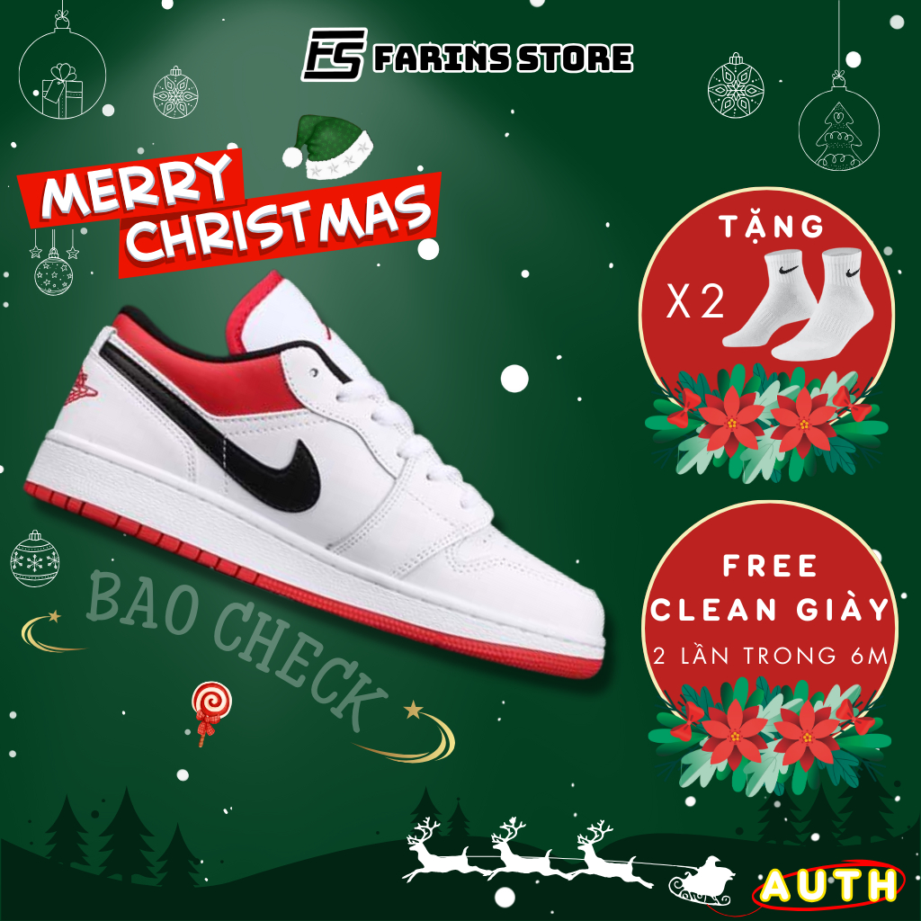 Giày Air Jordan 1 Low White Univeristy Red 553558-118 Auth Cho Nam Nữ, Jordan 1 Low Real Fullbox Farins Store