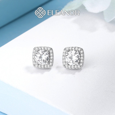 Bông tai nữ chuôi bạc 925 Eleanor Accessories dáng vuông đính đá phụ kiện trang sức khuyên tai 7104