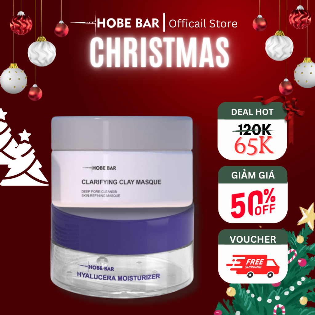 Combo siêu dưỡng HOBEBAR mặt nạ đất sét + kem dưỡng ẩm phục hồi cấp nước làm dịu da tức thì cải thiện hàng rào bảo vệ da