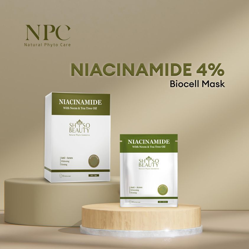 Combo 10 miếng mặt nạ SHSO Beauty Biocell Niacinamine 4% dành cho da mụn, chiết xuất lá Neem và tinh dầu tràm - NPC PHAR