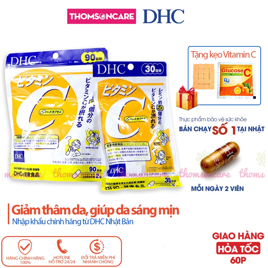 Vitamin C DHC -  Bổ sung vtm C sáng mịn da từ bên trong, giảm thâm mụn cho nam nữ dậy thì Thomsoncare