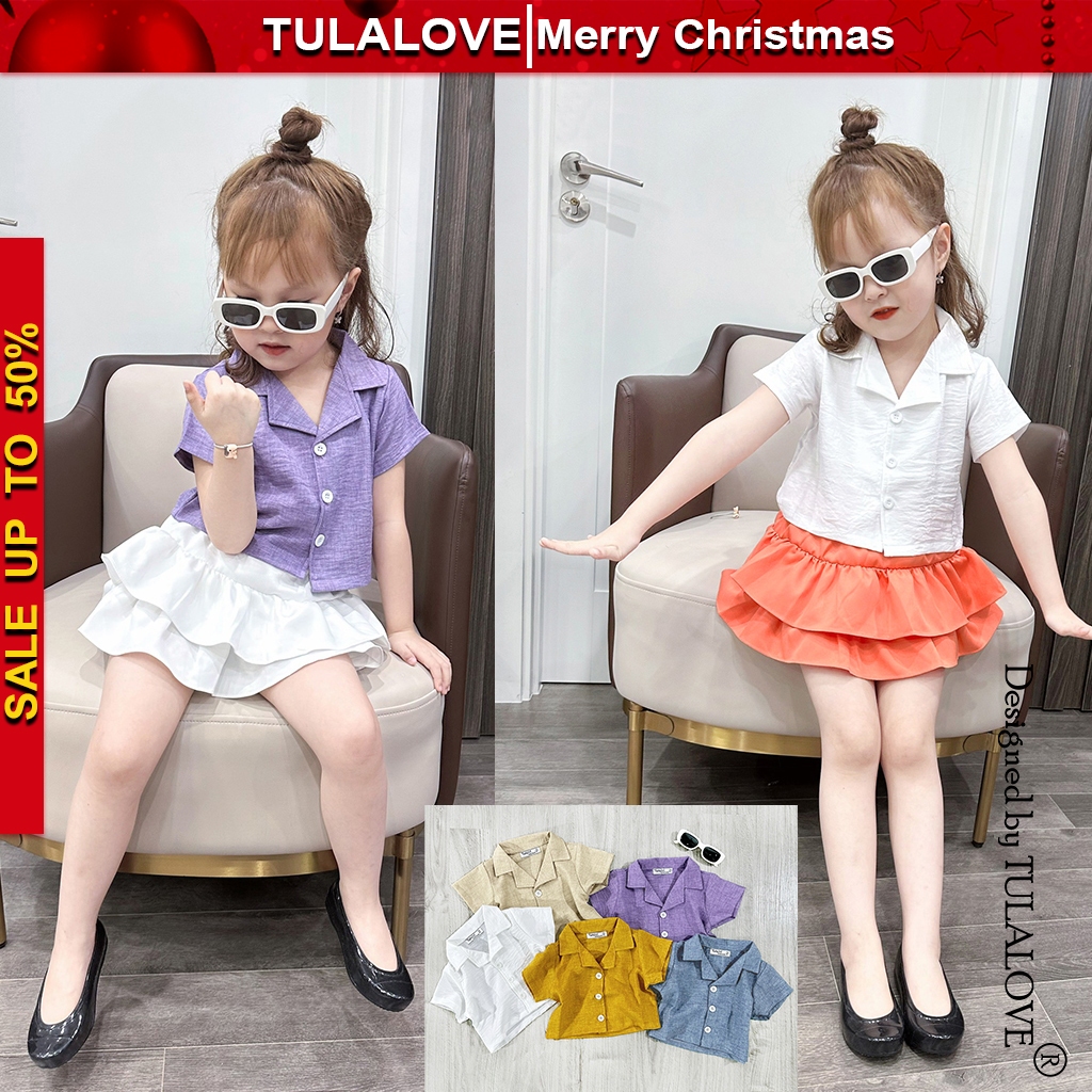 Áo Sơ Mi Croptop Bé Gái Cực Yêu Tulalove, Áo Croptop Sơ Mi