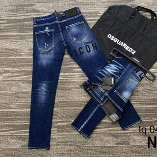 Quần Jean DSQUARED2 Xanh Chữ ICON Đen Vẩy Sơn Quần Bò DSQ Chấm Sơn Xanh Sáng Chất Co Giãn Phối Ống Loang đẹp