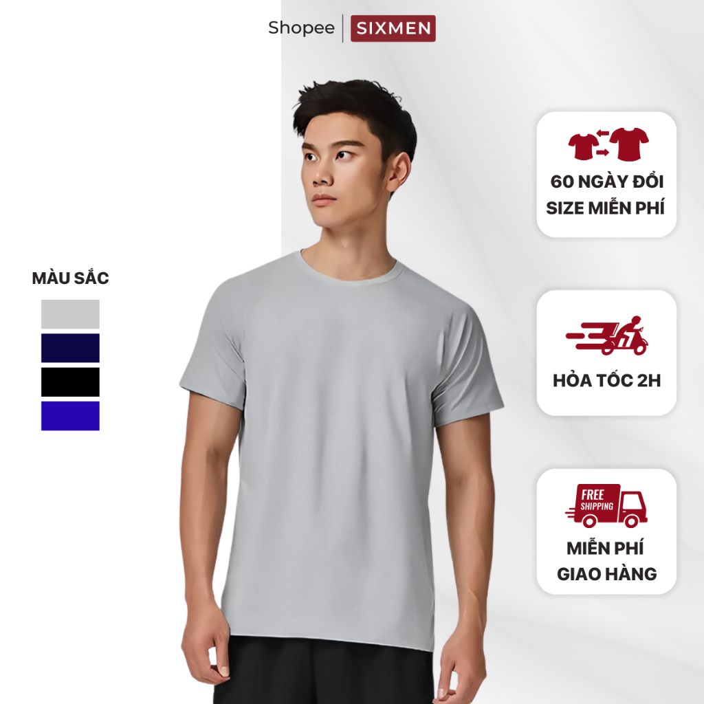 Áo thun thể thao cao cấp SIXMEN - Màu Xám - Thoáng mát, thấm hút, chống nhăn, thoải mái