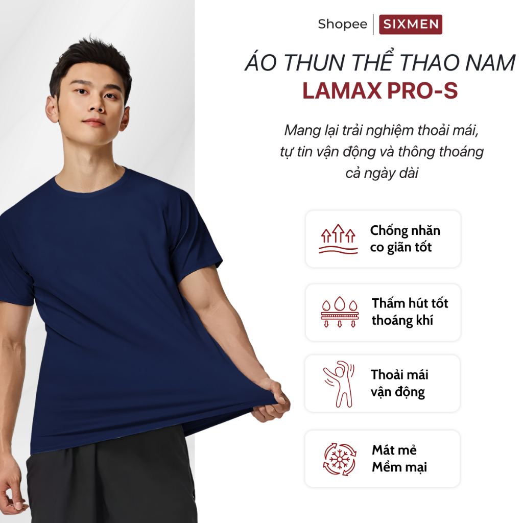 Áo thun thể thao cao cấp SIXMEN - Màu Xám - Thoáng mát, thấm hút, chống nhăn, thoải mái