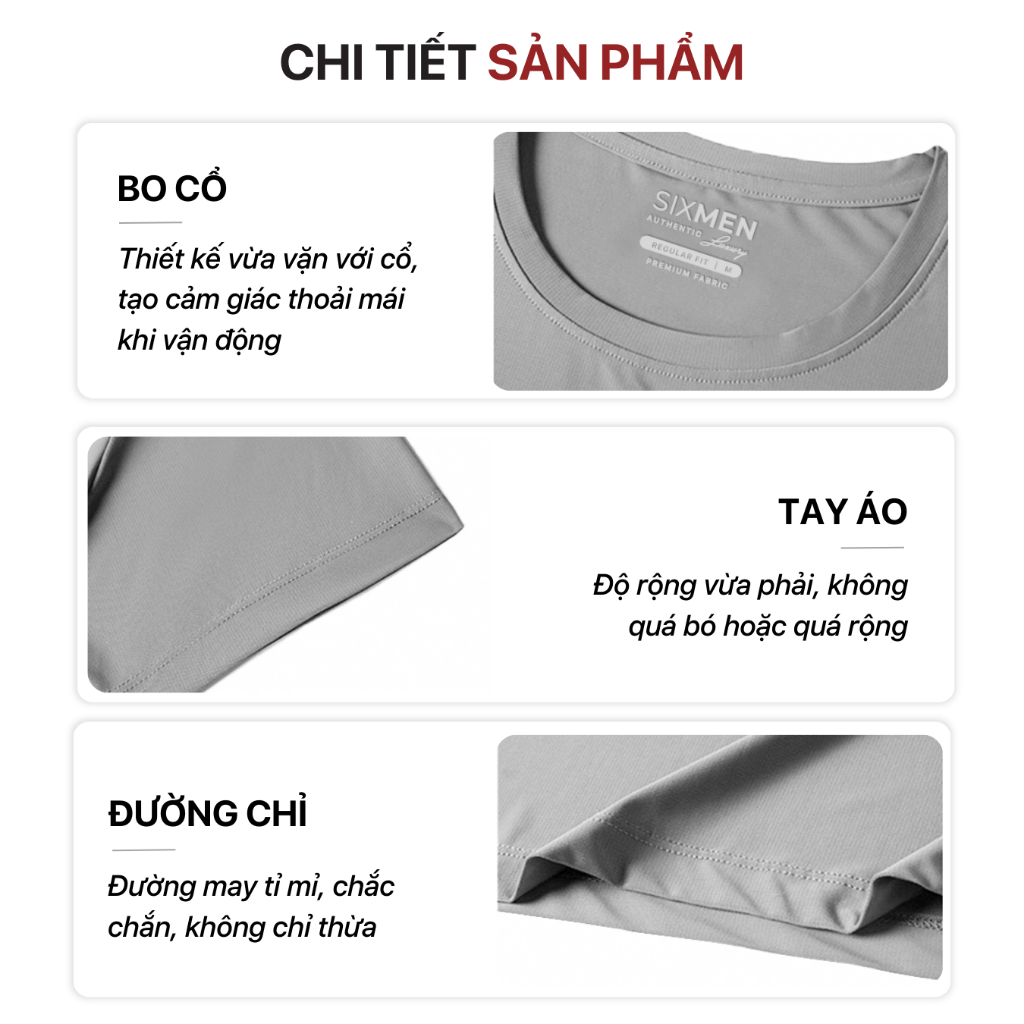 Áo thun thể thao cao cấp SIXMEN - Màu Xám - Thoáng mát, thấm hút, chống nhăn, thoải mái
