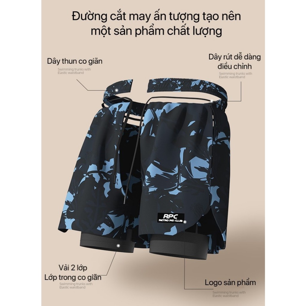 Quần bơi nam 2 lớp, Quần thể thao chống lộ ống suông YUKE, Đã kiểm định chất lượng | BigBuy360 - bigbuy360.vn
