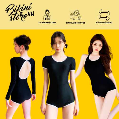 BikiniStoreVn : Đồ bơi nữ tay ngắn dài liền thân có big size M102 - Bikini 1 mảnh khoét lưng - Đồ tắm biển kín đáo