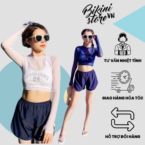 BikiniStoreVN: Đồ bơi thể thao nữ S3 - Bikini dài tay lưới quần đùi - Đồ bơi nữ kín đáo - Set bikini