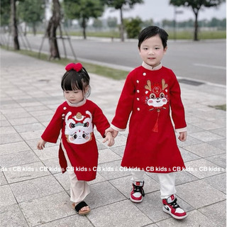 Áo Dài Cặp cách tân cho bé trai, bé gái size đại 10-35kg Áo dài cách tân cho bé diện Tết dễ thương Amberkids