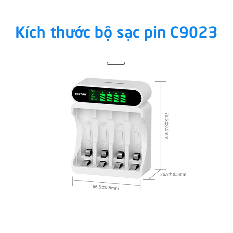 Sạc pin Beston C9023 mẫu mới 2023 sạc nhanh tự ngắt khi đầy có màn hình LCD dùng cho micro, remote