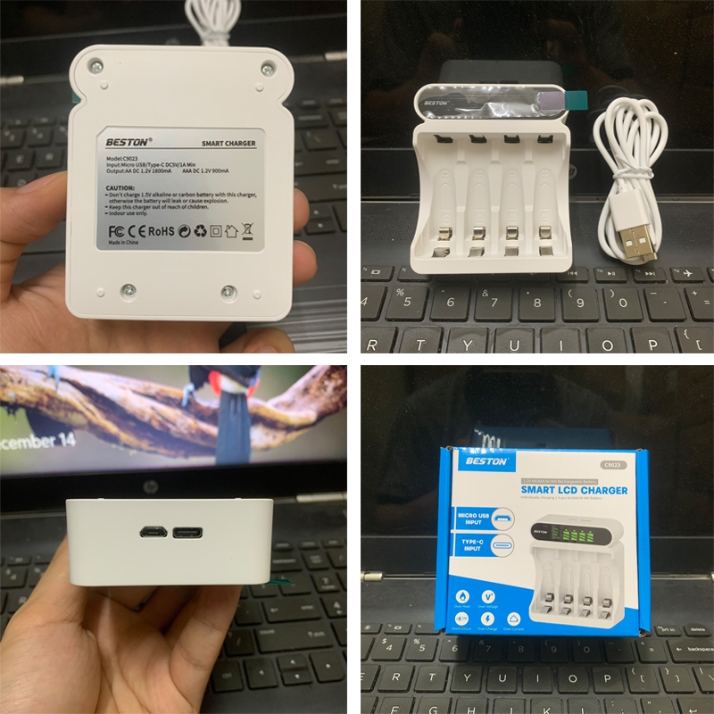 Sạc pin Beston C9023 mẫu mới 2023 sạc nhanh tự ngắt khi đầy có màn hình LCD dùng cho micro, remote