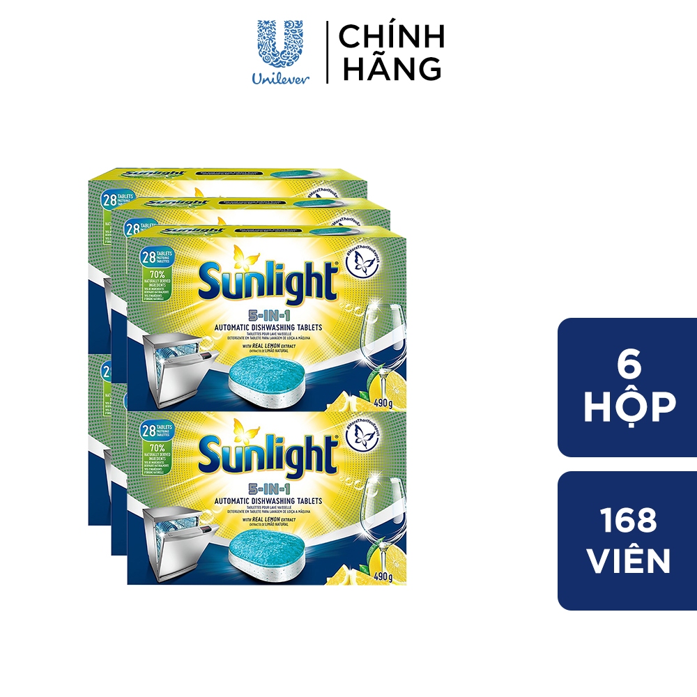 Combo 6 Hộp Viên Rửa Chén Bát Sunlight 5 in 1 Dành Cho Máy Rửa Chén (28 Viên/Hộp)