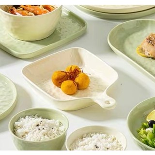 (SẴN) Khay, đĩa vuông tay cầm sứ vân đá, men bóng sang trọng phong cách Bắc âu