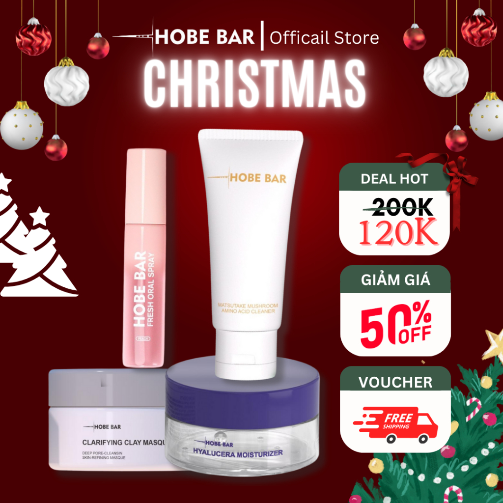 Combo đặc biệt HOBEBAR sữa rửa mặt + mặt nạ đất sét + kem dưỡng ẩm + xịt thơm miệng combo chăm sóc toàn diện