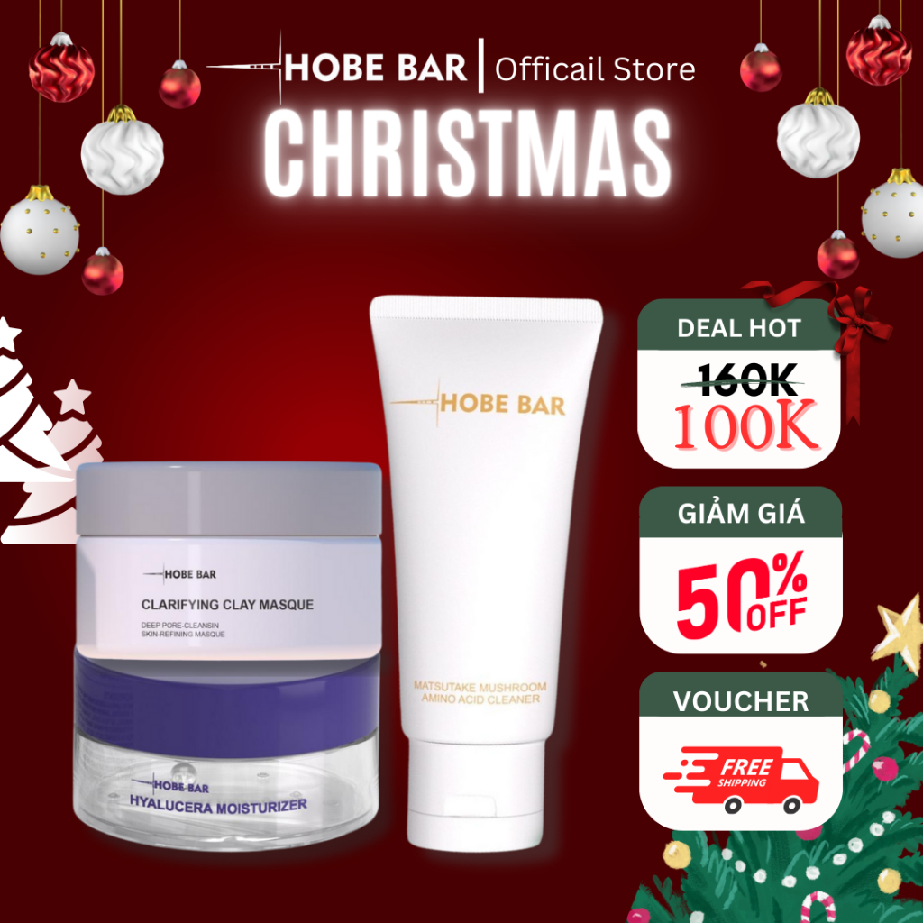 Combo chăm sóc da ban đêm HOBEBAR mặt nạ đất sét + sữa rửa mặt + kem dưỡng ẩm bí quyết làm sạch dưỡng da tối ưu ban đêm