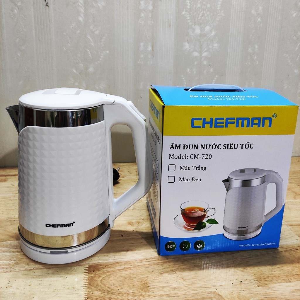Ấm Siêu Tốc Chính Hãng CHEFMAN 2 Lớp Cách Nhiệt Công Suất 1500W Bảo Hành Chính Hãng 12 Tháng