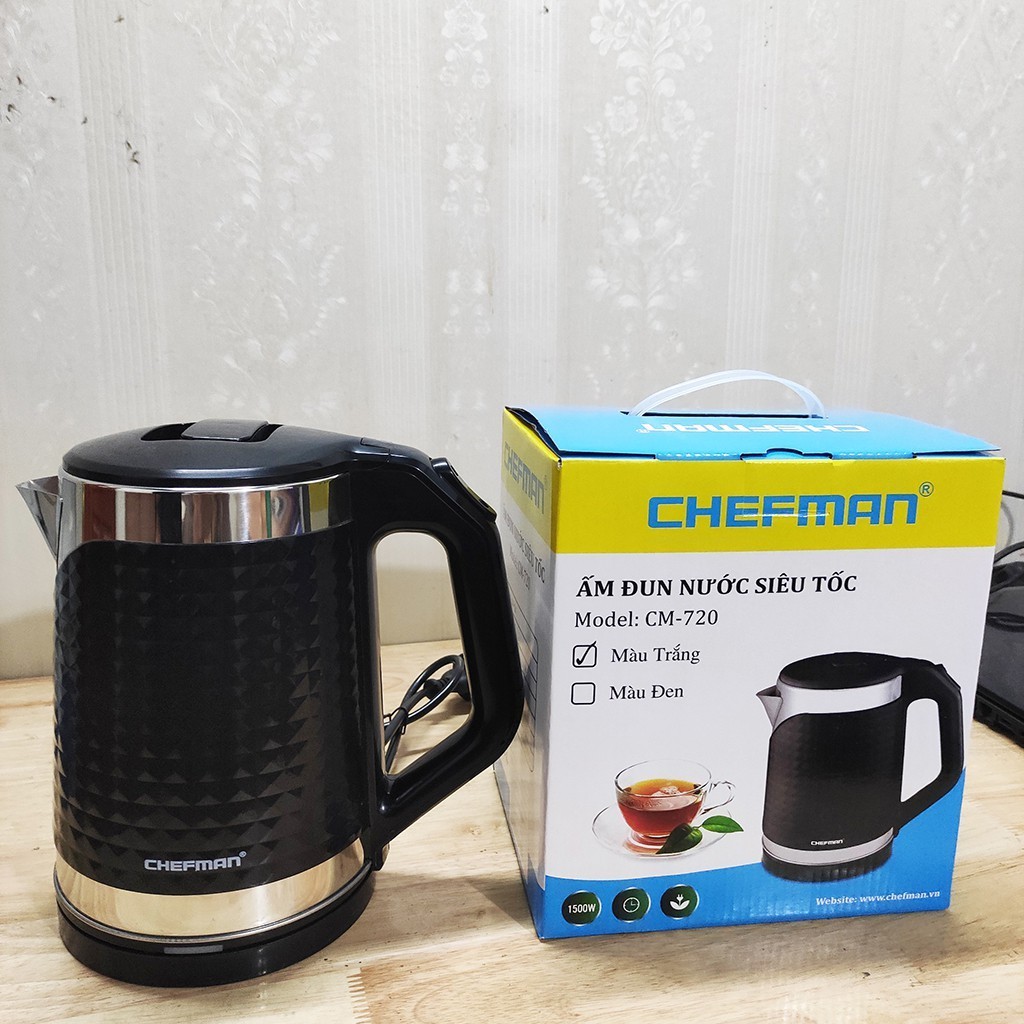 Ấm Siêu Tốc Chính Hãng CHEFMAN 2 Lớp Cách Nhiệt Công Suất 1500W Bảo Hành Chính Hãng 12 Tháng