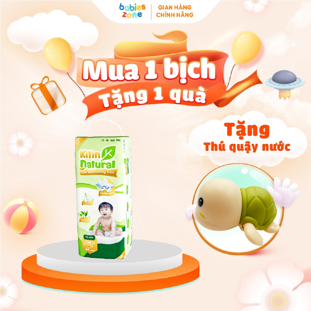 Tã Bỉm Kitin Natural bổ sung tinh chất trà xanh kháng viên, chống hăm, thấm hút tốt, có đủ size cho bé