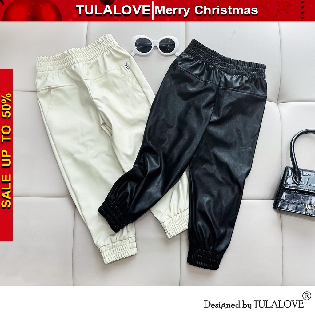 Quần Jogger Bé Gái Vải Da Lên Form Siêu Sang Chảnh Tulalove, Quần Dài Bé Gái