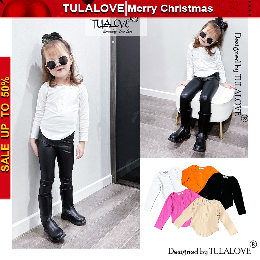 Áo Thun Dài Tay Bé Gái Lượn Tôm Cài Cúc Vải Zip Cực Đẹp Tulalove, Áo Bé Gái Thu Đông