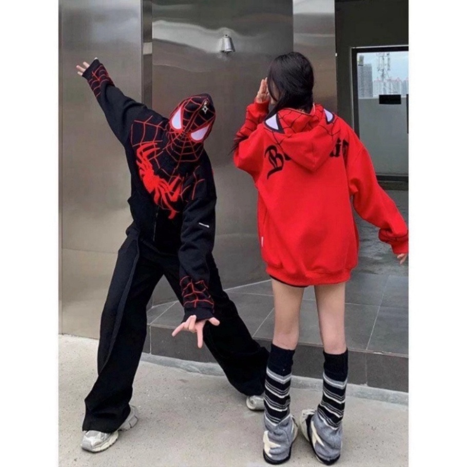 Áo khoác nỉ in hình người nhện Spiderman Bản chuẩn mẫu mới - Áo khoác Hoodie nỉ có mũ khóa zip chất dày dặn ấm form rộng