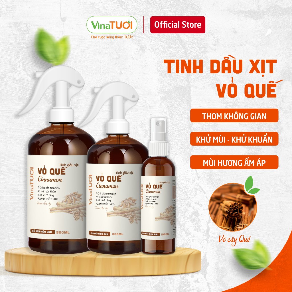 Bình Xịt Tinh Dầu Quế Nguyên Chất Khử Mùi Khử Khuẩn Thơm Phòng VINA TƯƠI 100ml/500ml Hương Thơm Ấm Áp